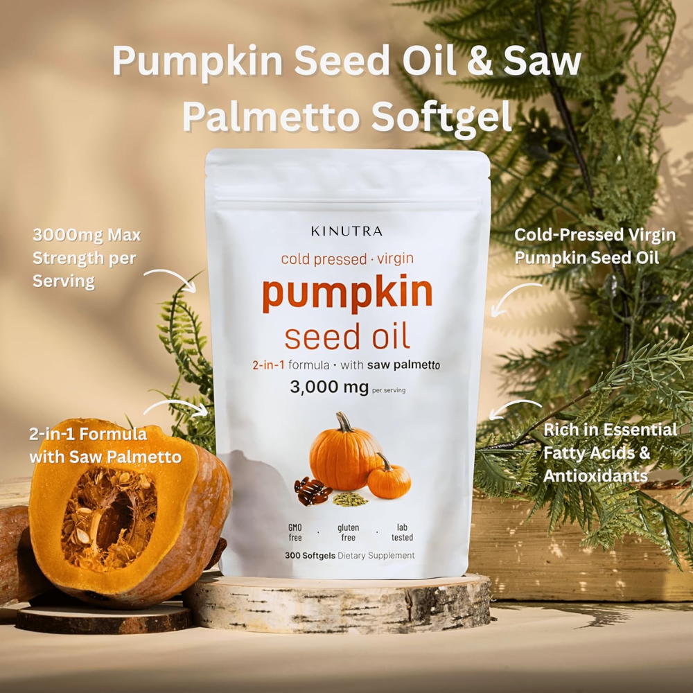 Kinutra Pumpkin Seed Oil with Saw Palmetto - 300 Capsules