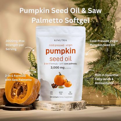 Kinutra Pumpkin Seed Oil with Saw Palmetto - 300 Capsules