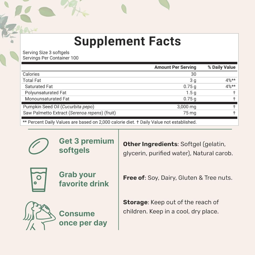 Kinutra Pumpkin Seed Oil with Saw Palmetto - 300 Capsules